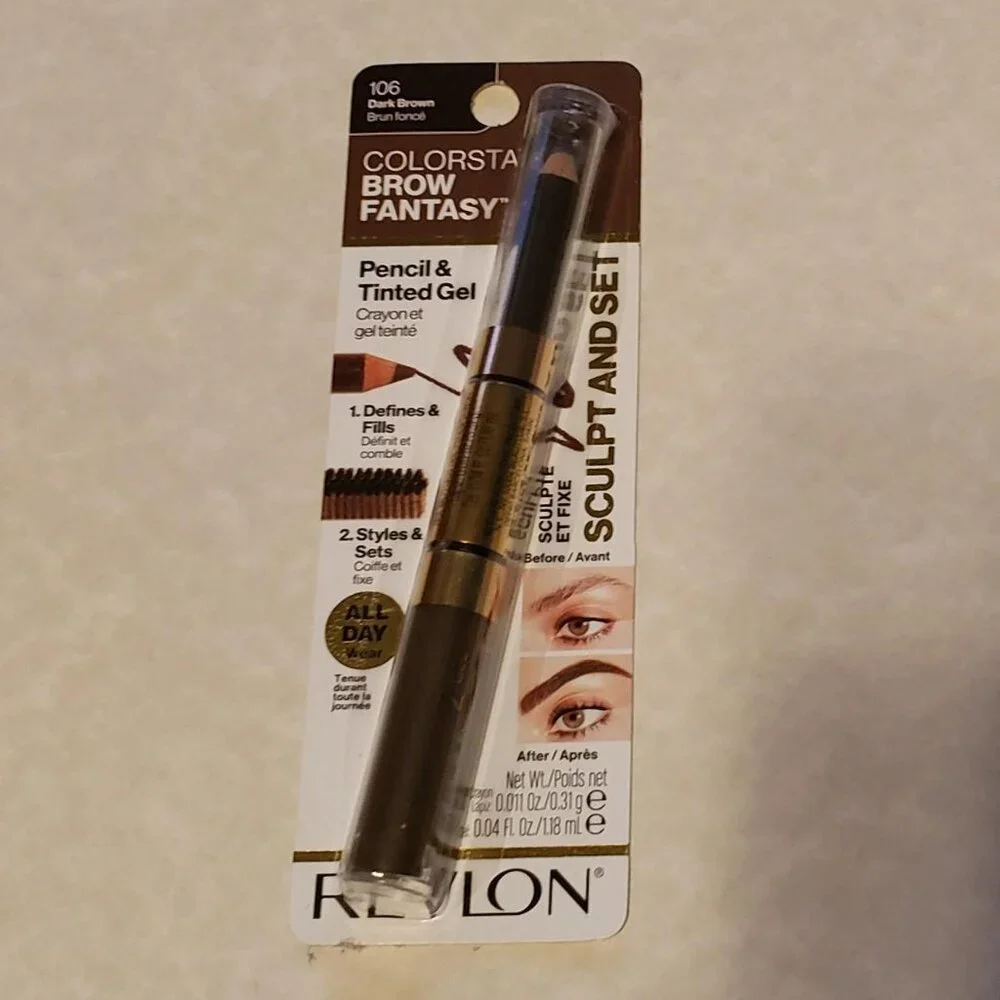 Revlon Eyebrow Gel & Pencil ColorStay Fantasy 2-in-1, Longwearing Dark Brown 106